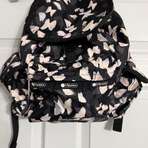 LeSportsac Black and White w/a tint of pink/beige Butterfly Backpack